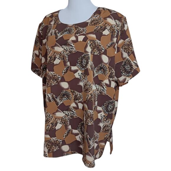 LIZ BAKER Vintage Blouse Top 2X Short Sleeves Animal Print Career Office Event - Picture 9 of 10